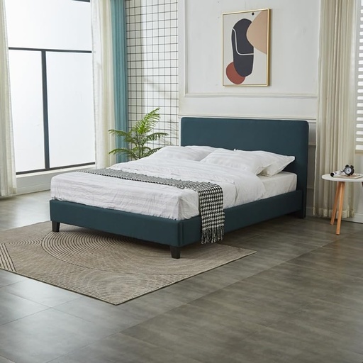 [Cama-P1004/M] Base Con Cabecera Cama-P1004 de Madera Matrimonial Lino Color Verde