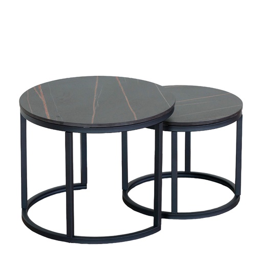 [JMA-Neg/GDX] Juego de Mesa de Centro de Piedra Sinterizado Negro