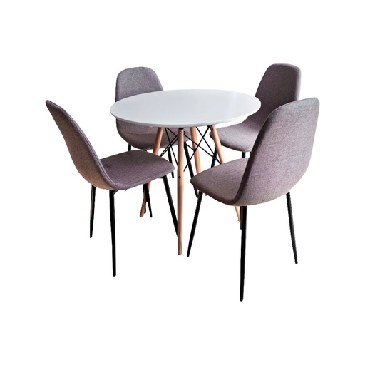 [Comedor-roslo4s/bla] Mesa Comedor Redonda Oslo blanca con 4 sillas