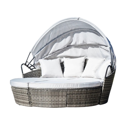 [Cama/Gris] Camastro sala jardín lounge con toldo retráctil Gris