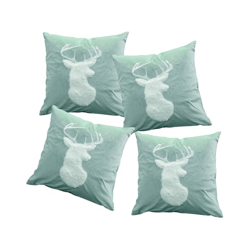 [4FCA-AlceAz] Paquete de 4 Fundas para cojín Decorativas 43x42cm ilios innova Alce Azul