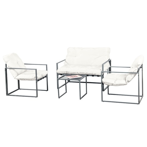 [Sala-4G/Bla] Sala de Jardín de 4 Piezas Blanca Con Marco de Acero