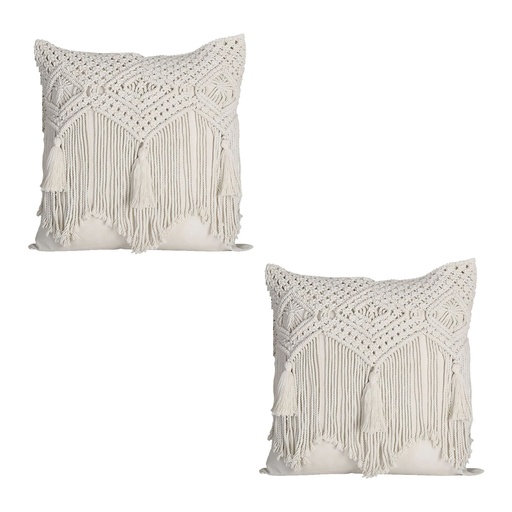 [Boho-Funda/Bei] Funda de almohada de algodón Boho tejida a mano